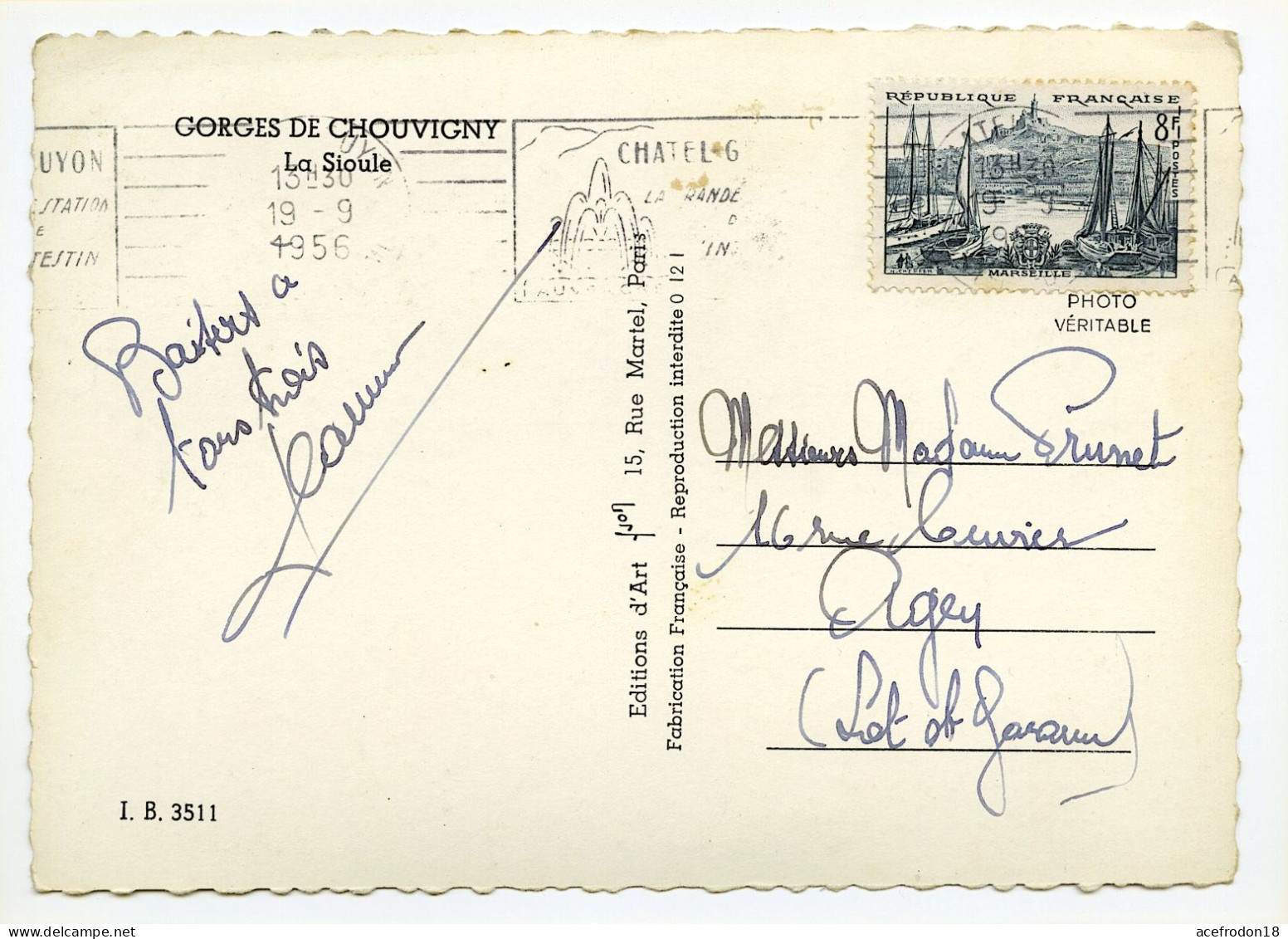 Cpsm Postée De Châtel-Guyon (Puy-de-Dôme) Pour Agen - Gorges De Chouvigny - Timbre Marseille 8f 1954 - Used Stamps