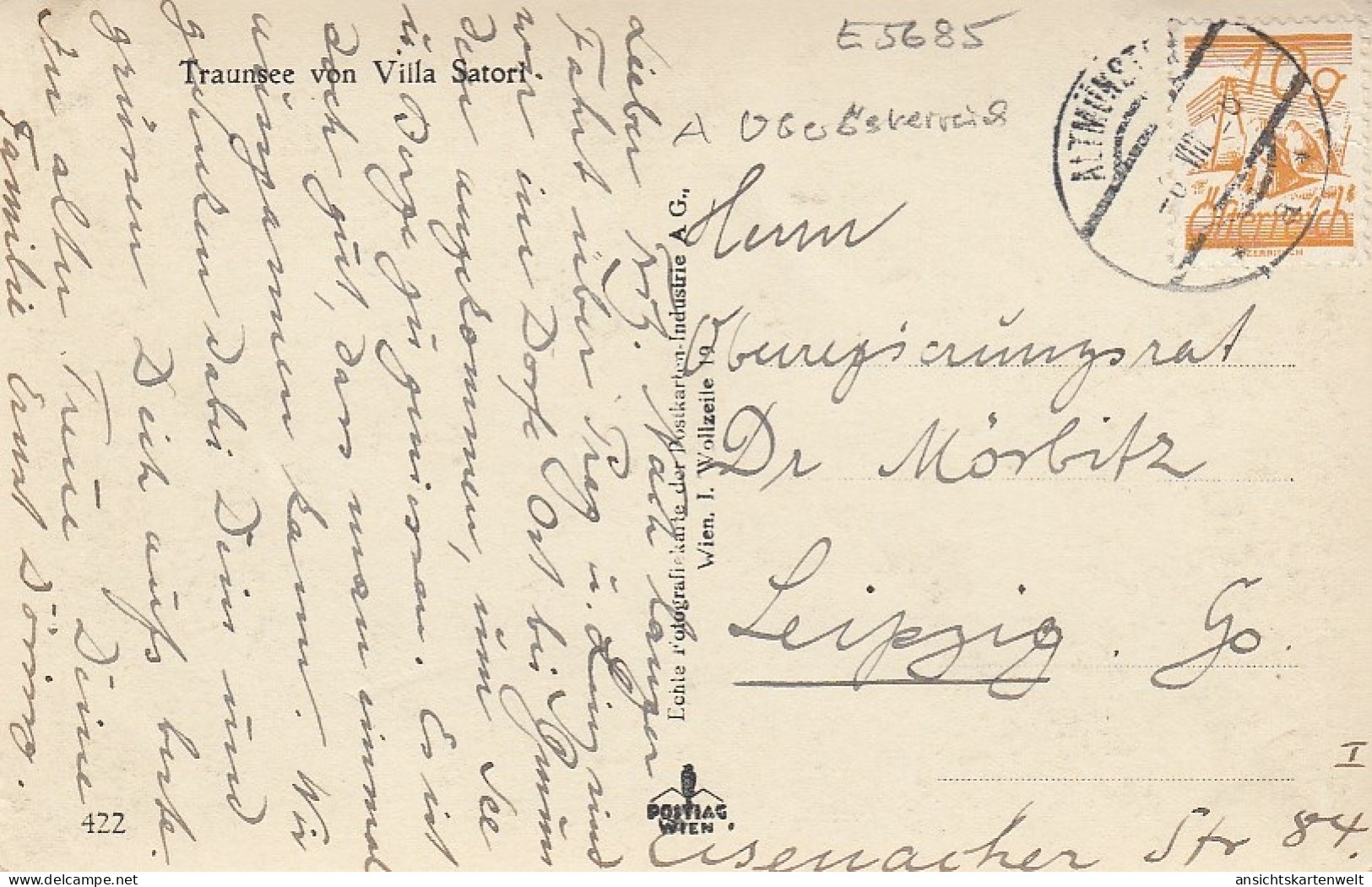 Traunsee Von Villa Sartori Gl1928 #E5685 - Other & Unclassified