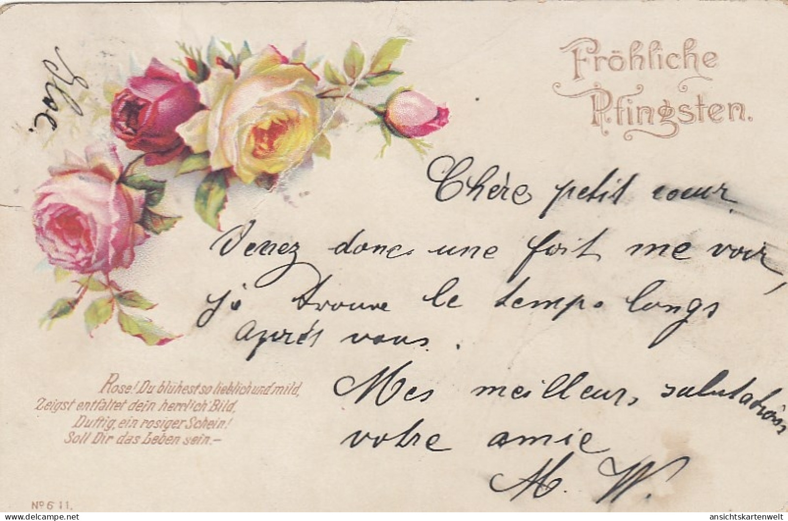 Pfingsten-Wünsche Mit Rosen Und Spruch Gl1905 #E6219 - Pinksteren