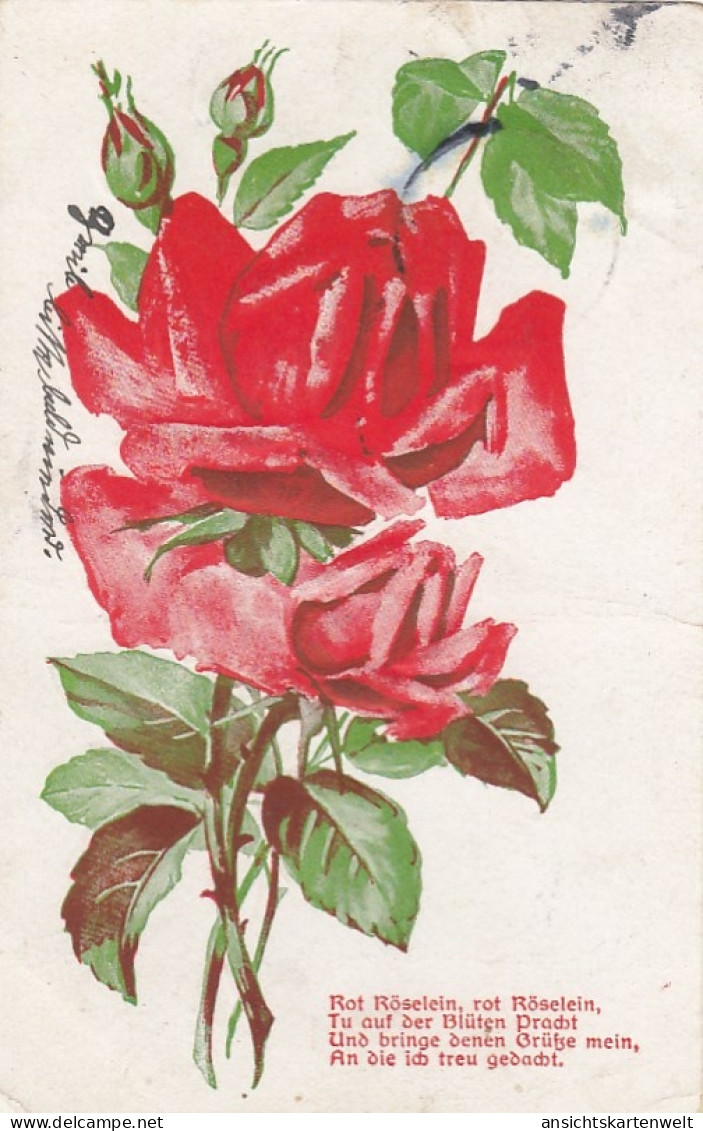 Blumen-Gruß Rot-Röselein Prägedruck Gl1909 #E7526 - Sonstige & Ohne Zuordnung