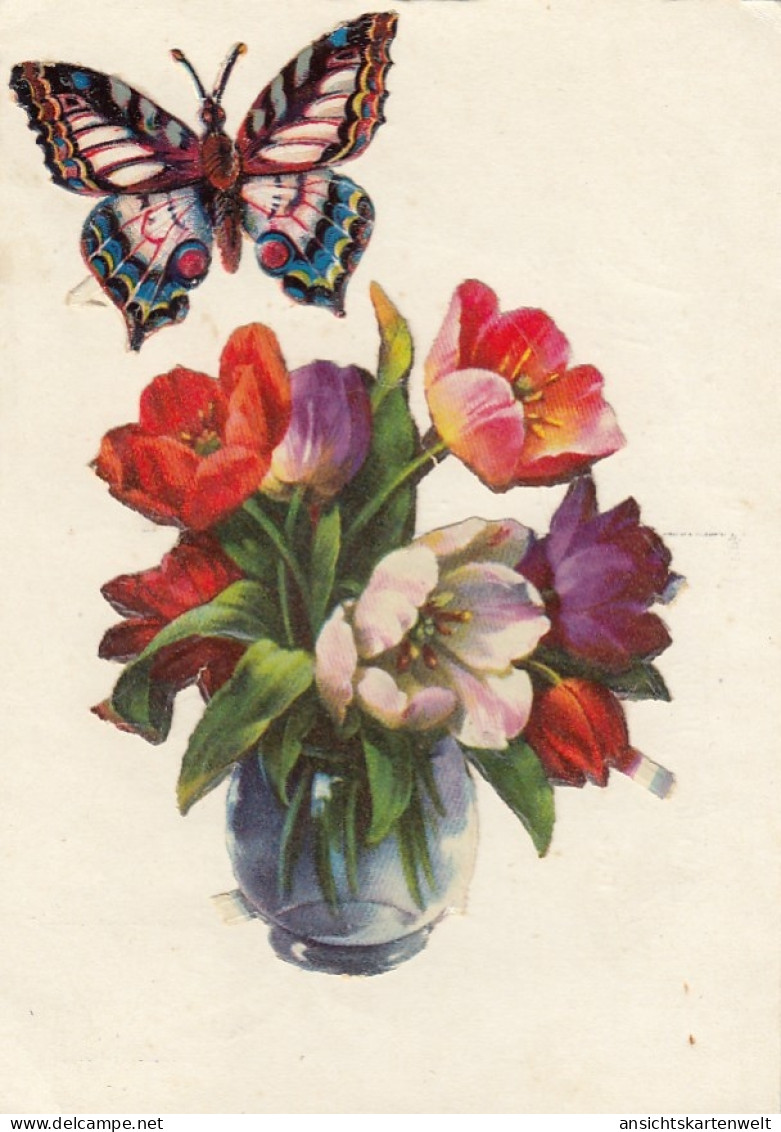 Blumen Mit Schmetterling, Klebekarte Gl1941 #E7534 - Sonstige & Ohne Zuordnung