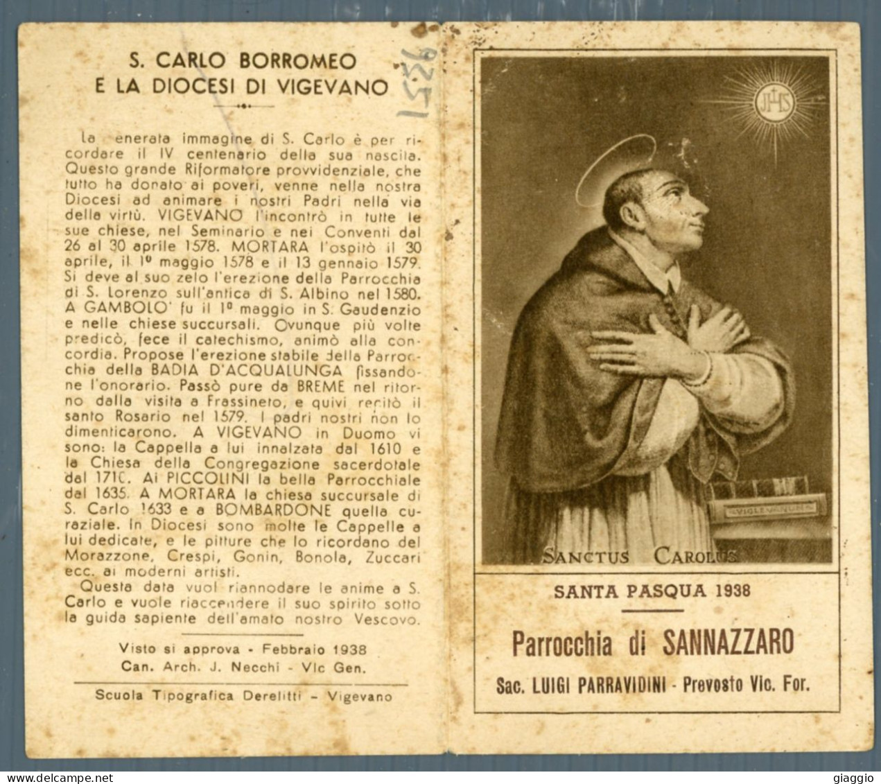 °°° Santino N. 9351 - Santa Pasqua 1938 °°° - Religion & Esotérisme