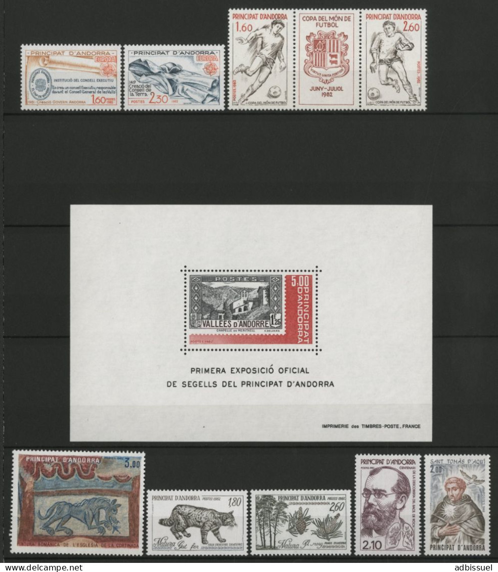 ANDORRE FRANCAIS 1982 ANNEE COMPLETE COTE 22.6 € N° 300 à 309 NEUFS ** (MNH). TB - Full Years