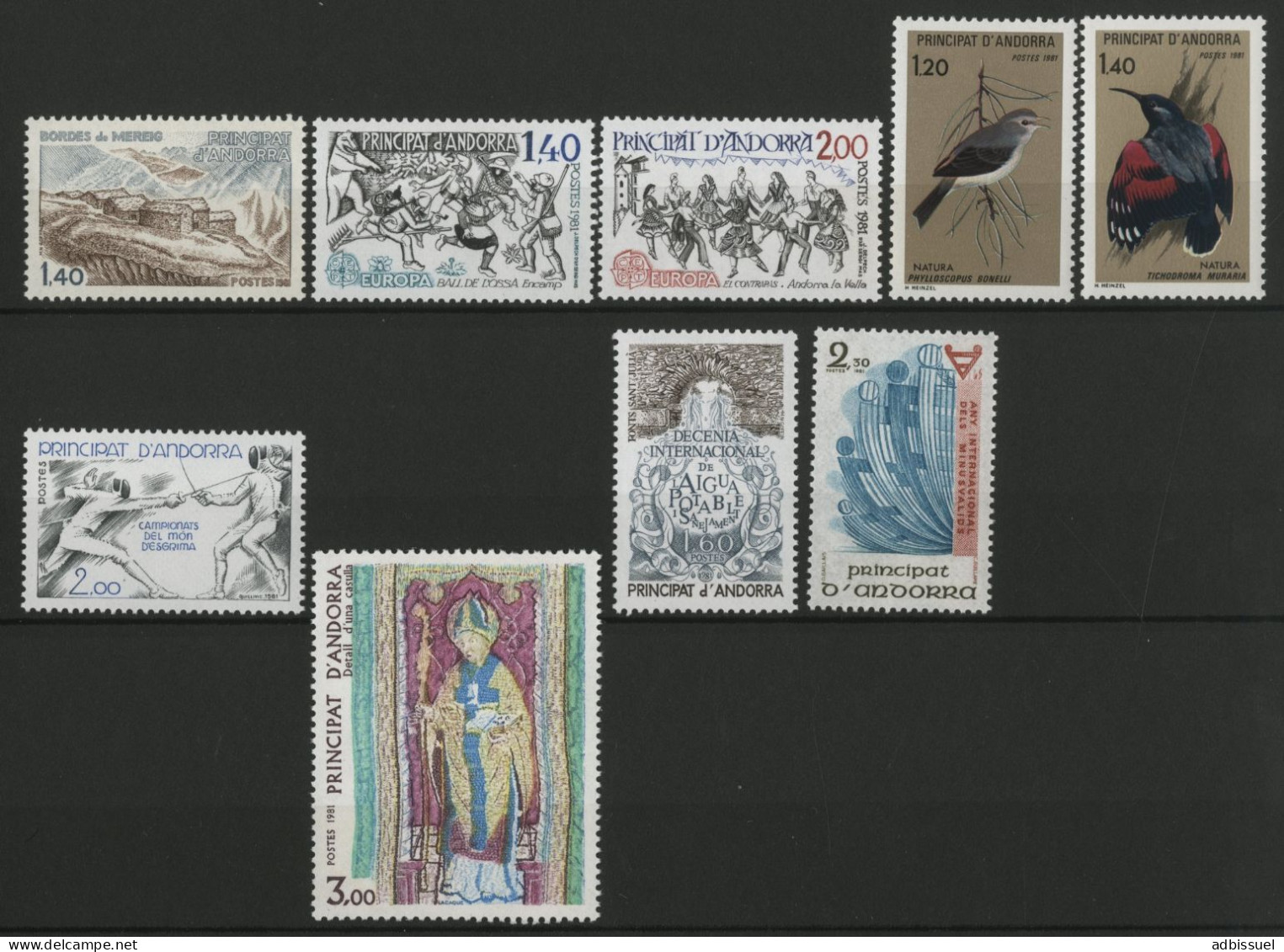 ANDORRE FRANCAIS 1981 ANNEE COMPLETE COTE 13.6 € N° 291 à 299 NEUFS ** (MNH). TB - Années Complètes