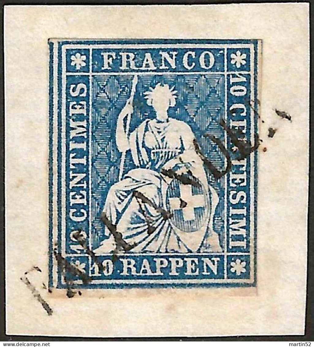 Schweiz Suisse 1859: III.Periode Faden Grün Fil Vert 10 RAPPEN Zu 23G Mi 14IIBym Yv 27 ⊙ FÄLLANDEN (Zu CHF 30.00) - Used Stamps