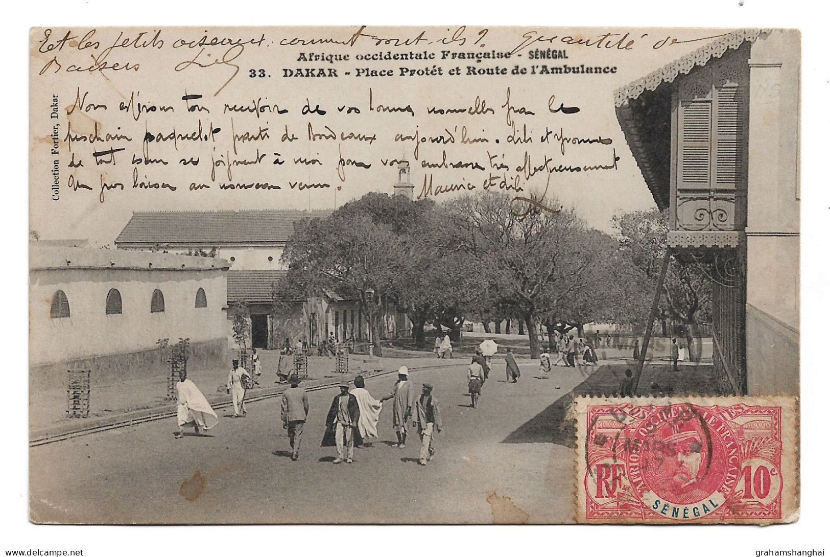 Postcard Senegal Dakar Place Protêt & Route De L'Ambulance Posted 1918 Senegal Stamp - Sénégal