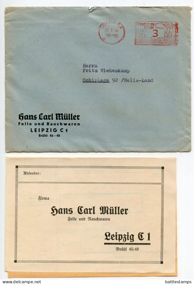 Germany 1940 3pf. Meter Cover & Fur Catalog; Leipzig - Hans Carl Müller, Felle Und Rauchwaren To Schiplage - Franking Machines (EMA)