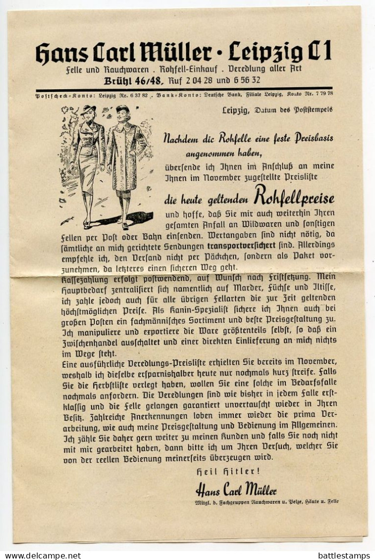 Germany 1940 3pf. Meter Cover & Fur Catalog; Leipzig - Hans Carl Müller, Felle Und Rauchwaren To Schiplage - Frankeermachines (EMA)