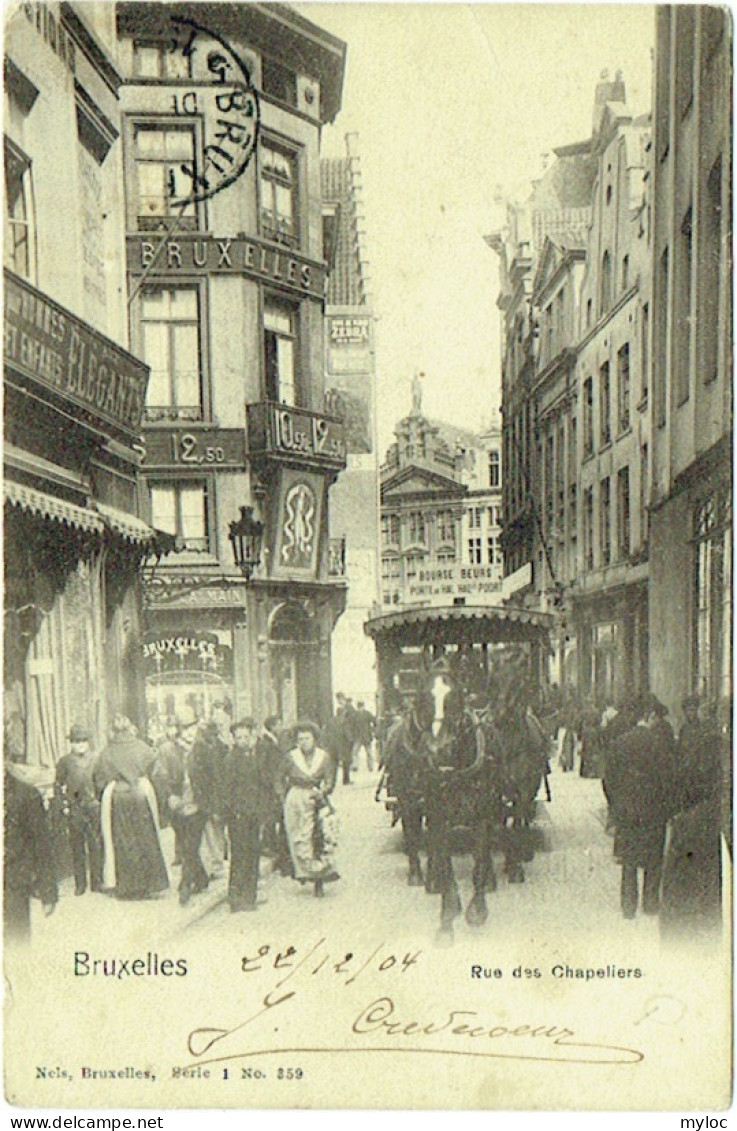 Bruxelles. Rue Des Chapeliers. Tram. Tramway Hippomobile. - Transport Urbain En Surface