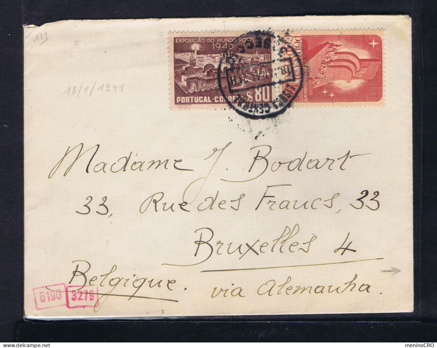 Gc8565 PORTUGAL "1941! Stamped Censored Cover" Mailed Lisboa »Bruxelles - Covers & Documents