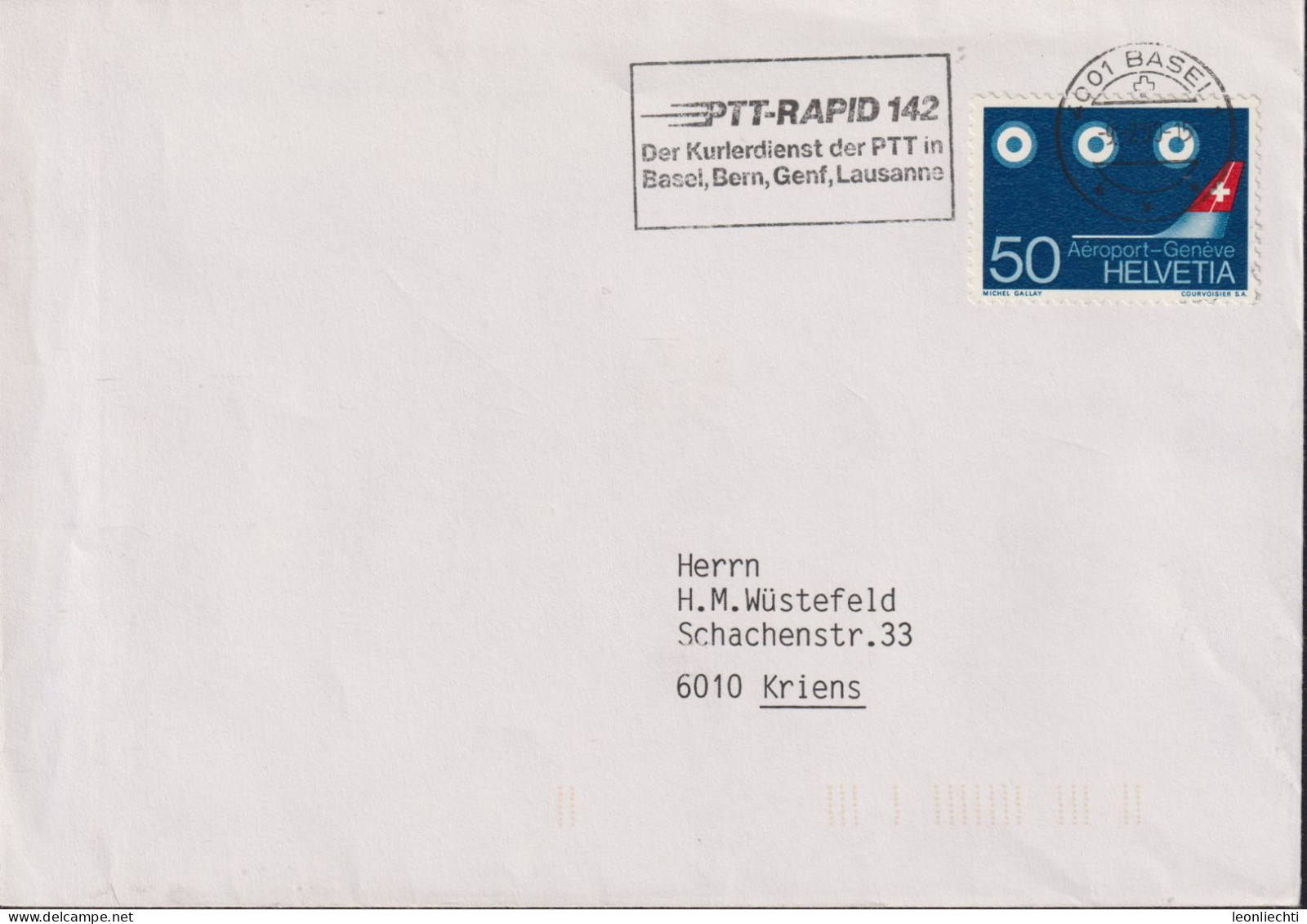 1968/90 Schweiz Brief, Zum: 455, Mi: 873, ⵙ BASEL U. Flagge: PTT-RAPID 142 Der Kurierdienst Der PTT - Premiers Vols