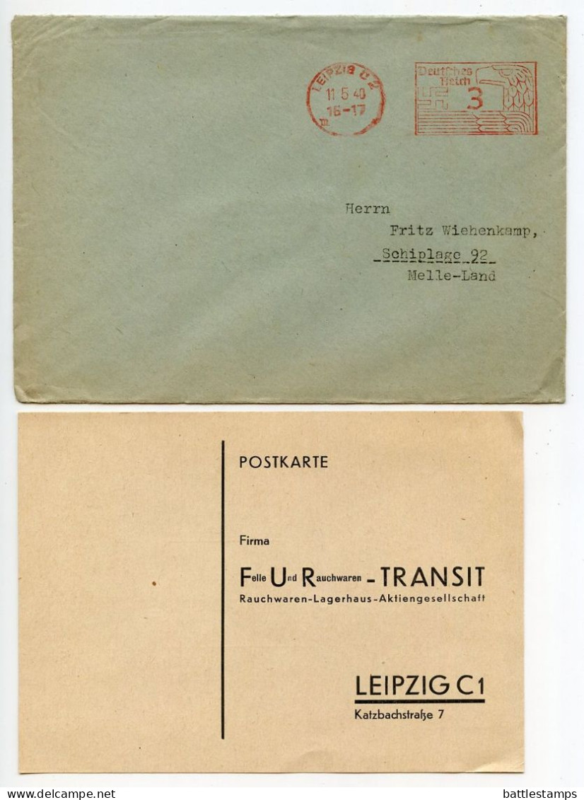 Germany 1940 3pf. Meter Cover W/ Auction Report; Leipzig - Fur-Transit, Rauchwaren-Lagerhaus To Schiplage - Franking Machines (EMA)