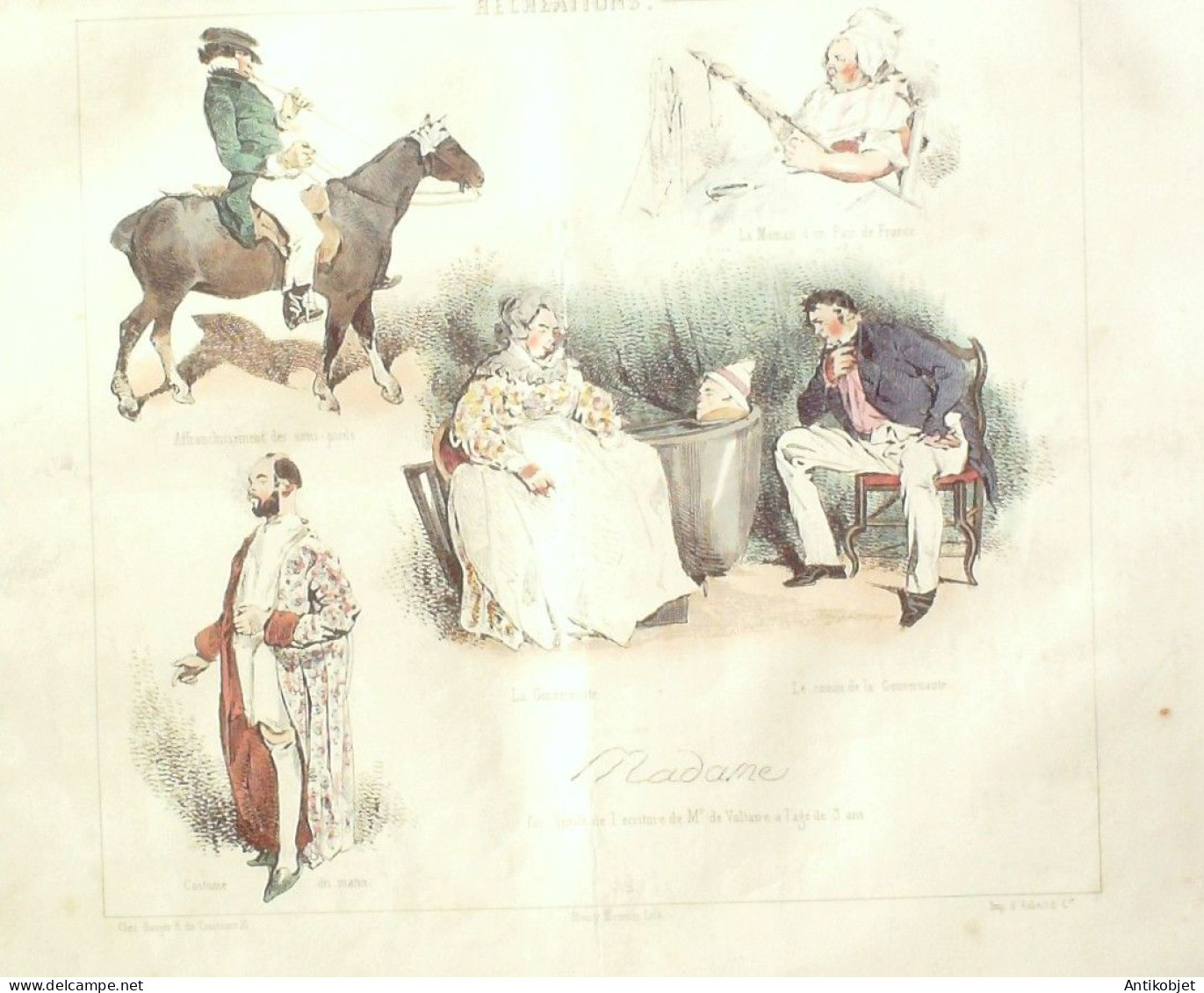Litho Monnier Henry Récrations Planche N°1 Série Récréations 1838 - Stiche & Gravuren