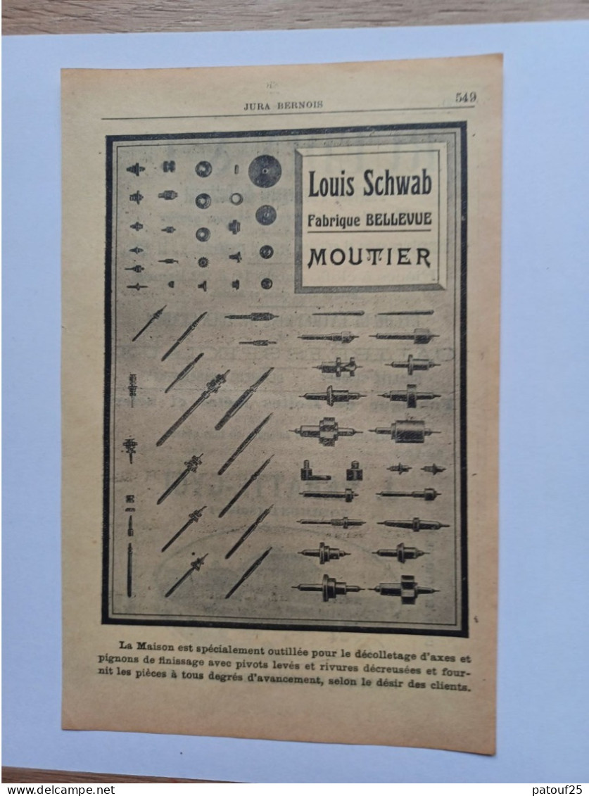 Ancienne Publicité Horlogerie LOUIS SCHWAB FABRIQUE BELLEVUE MOUTIER Suisse 1914 - Zwitserland