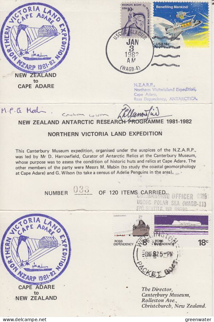 Ross Dependecy / USA Northern Victoria Land Expedition 1981/1982  / Cape Adare 3 Signatures (RT150) - Brieven En Documenten