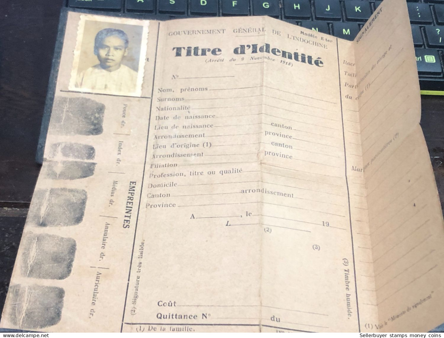 VIET NAM-OLD-ID PASSPORT INDO-CHINE-name-CHUA SAI QUA-1922-1945-1pcs Book - Sammlungen