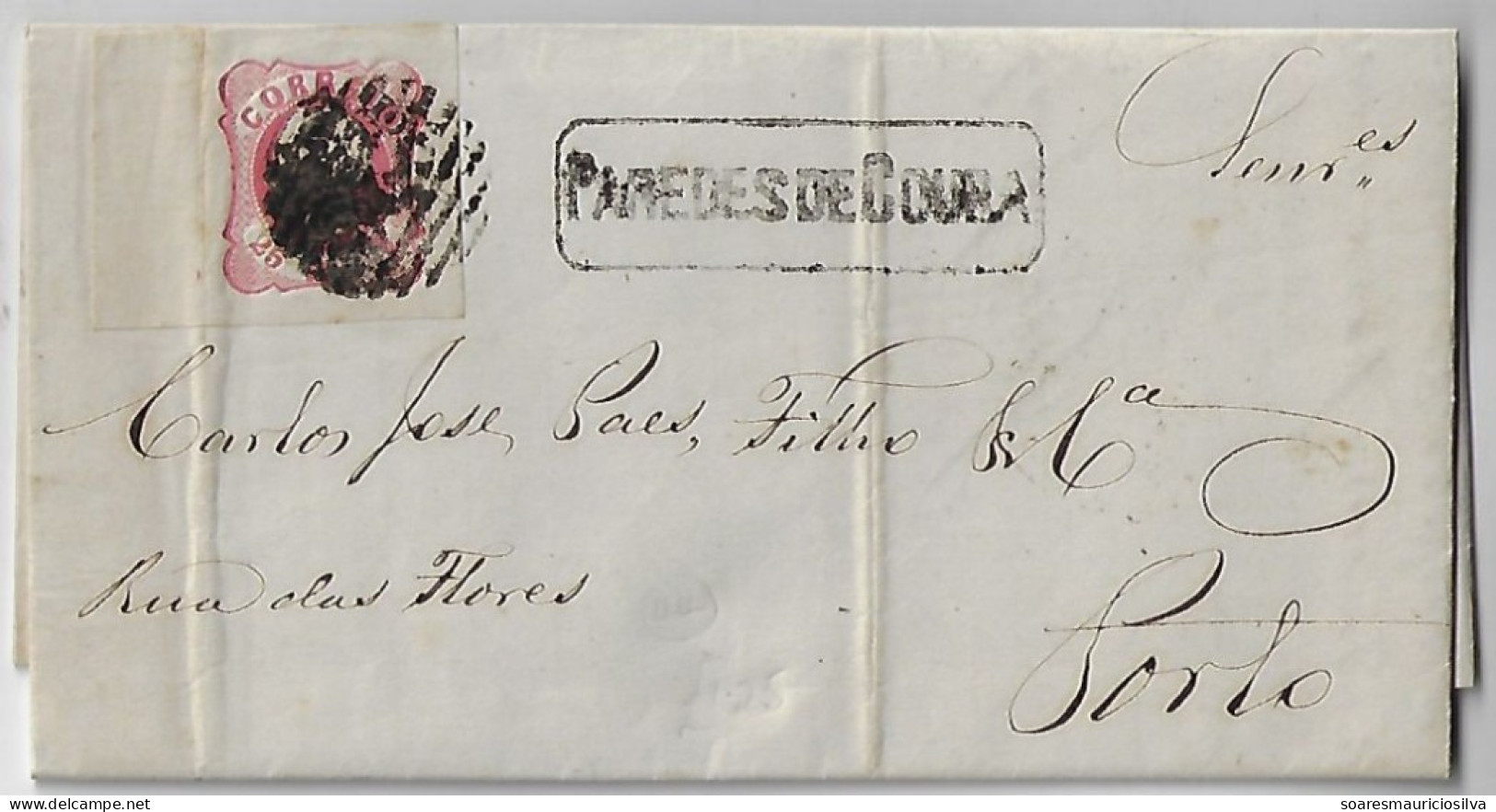 Portugal 1865 Complete Fold Cover Sent From Paredes De Coura To Porto Stamp King Luis I 25 Reis - Covers & Documents