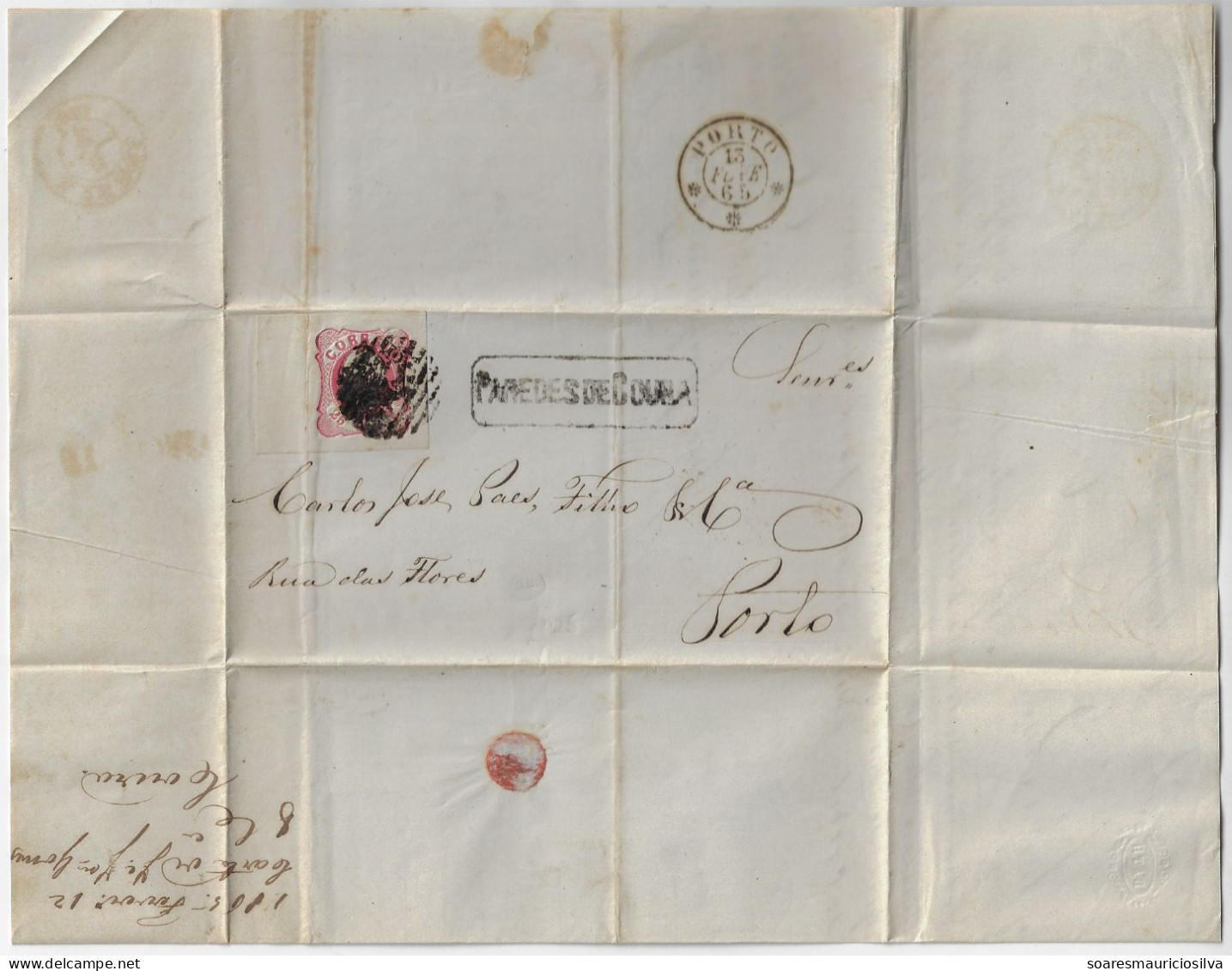 Portugal 1865 Complete Fold Cover Sent From Paredes De Coura To Porto Stamp King Luis I 25 Reis - Storia Postale
