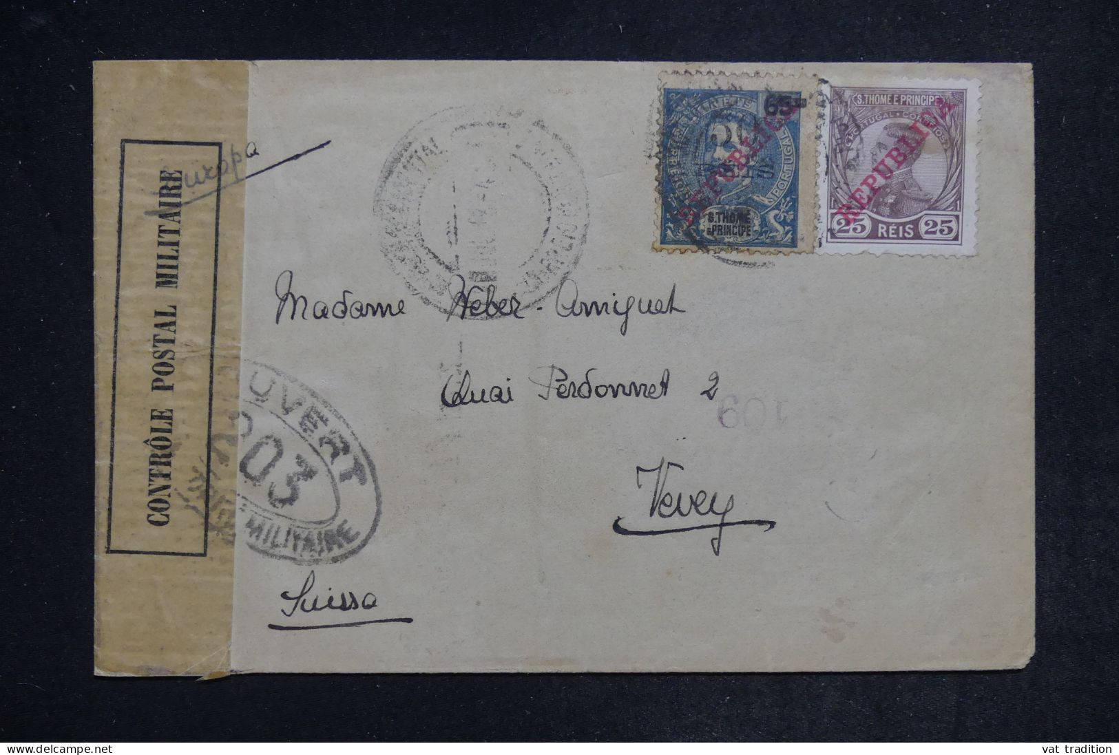 ST THOMAS & PRINCE - Enveloppe Pour La Suisse En 1918 Avec Contrôle Postal - L 152426 - St. Thomas & Prince