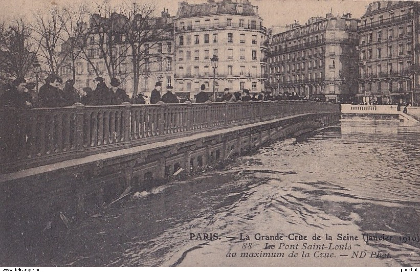 C11-75) PARIS - LA GRANDE CRUE DE LA SEINE JANVIER 1910 - LE PONT SAINT LOUIS AU MAXIMUM DE LA CRUE  - ( 2 SCANS ) - Inondations De 1910