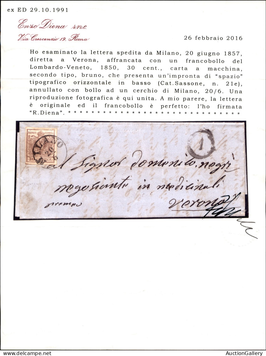 Antichi Stati Italiani - Lombardo Veneto - 30 Cent (21e) Con Parte Di Impronta Tipografica In Basso A Sinistra - Lettera - Autres & Non Classés