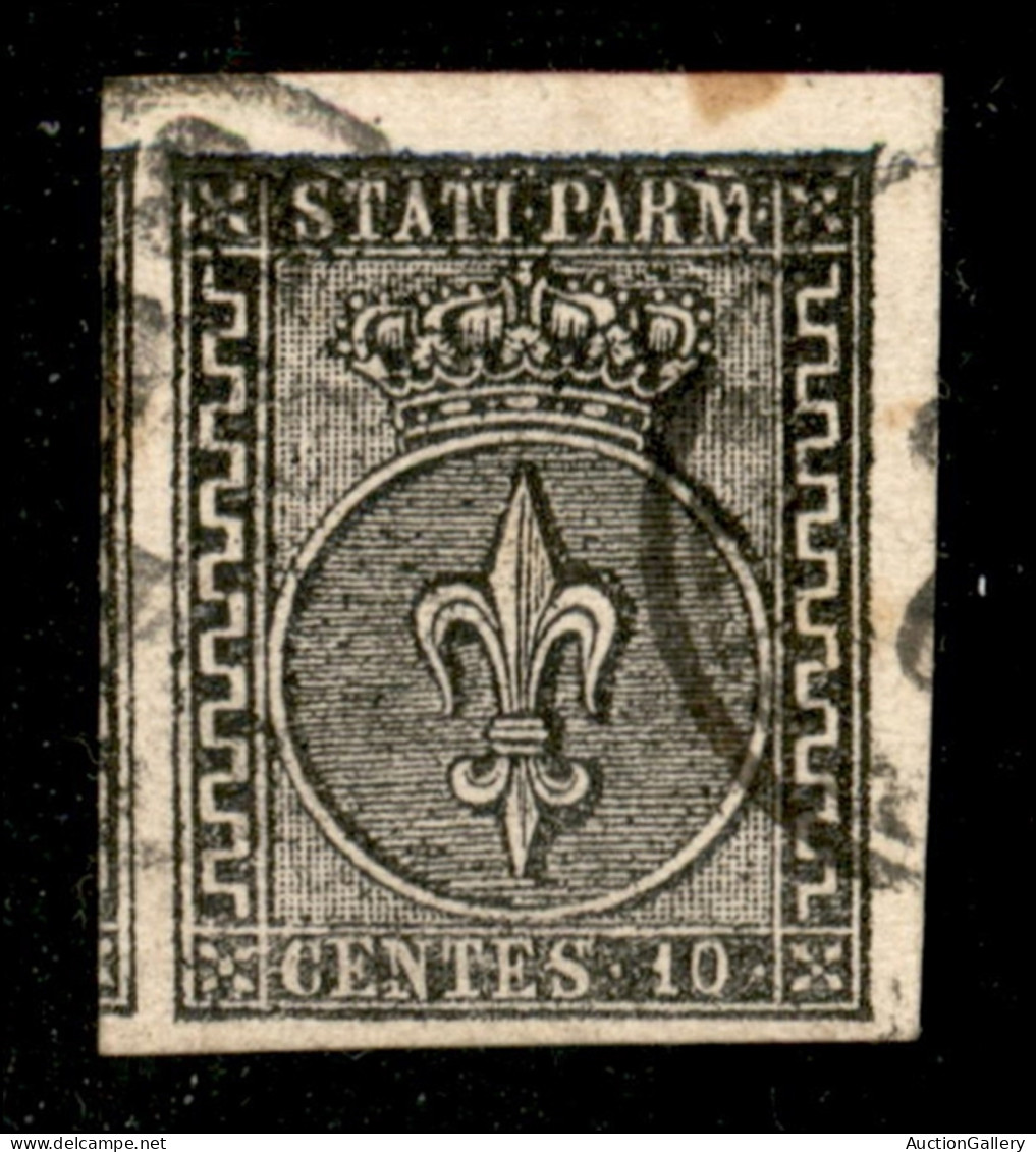 Antichi Stati Italiani - Parma - 1852 - 10 Cent (2 - Nero Intenso) Usato - Angolo Di Foglio Con Vicino A Sinistra - Other & Unclassified