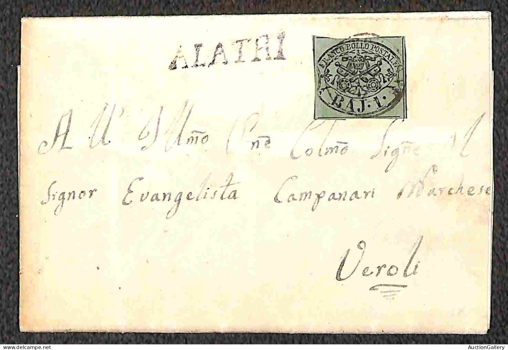 Antichi Stati Italiani - Stato pontificio - 1855/1868 - Insieme di tre lettere affrancate con 1 baj + due lettere con 2 