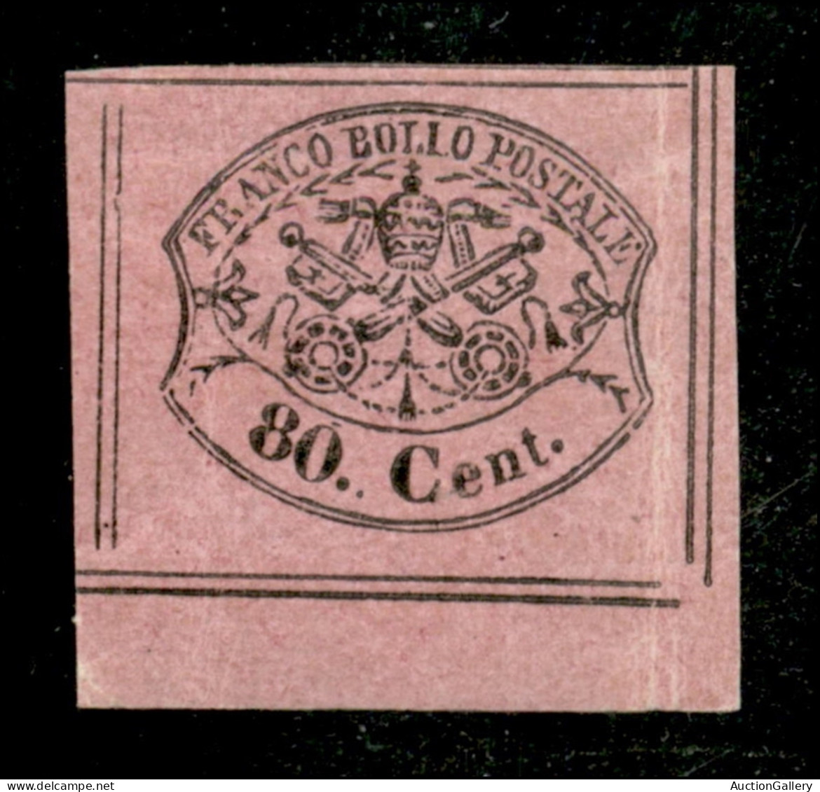 Antichi Stati Italiani - Stato Pontificio - 1867 - 80 Cent (20) Angolo Di Foglio (7 Filetti + Ottavo Parziale) - Gomma O - Autres & Non Classés