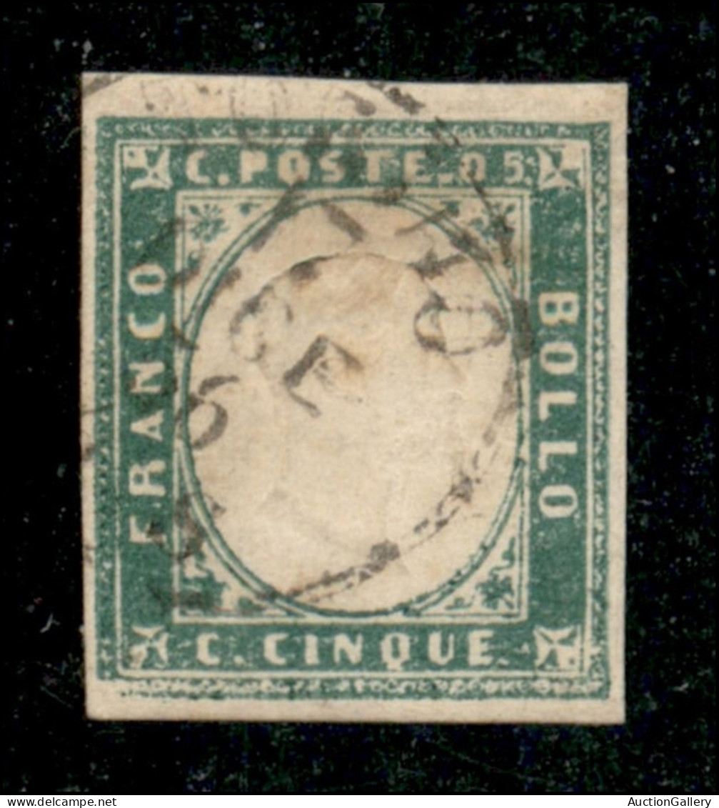 Antichi Stati Italiani - Sardegna - 1855 - 5 Cent (13d - Verde Smeraldo) Usato - Diena (800) - Other & Unclassified