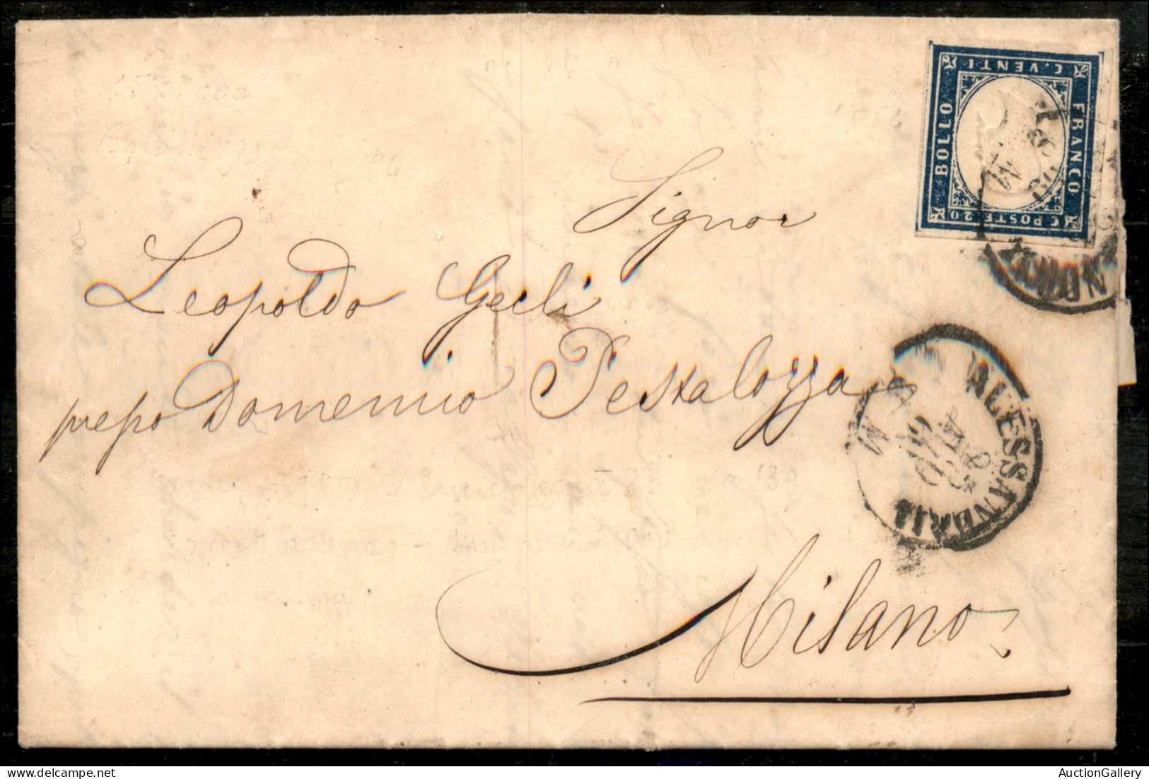 Antichi Stati Italiani - Sardegna - 20 Cent (15C) Su Lettera Da Alessandria A Milano Del 23.8.1860 - Autres & Non Classés