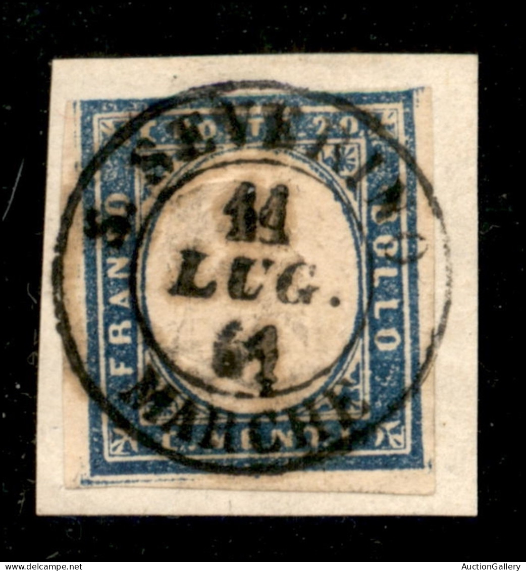 Antichi Stati Italiani - Sardegna - 1861 - 20 Cent (15Dh - Cobalto Chiaro) Usato Su Frammento A S. Severino Marche - Pre - Autres & Non Classés