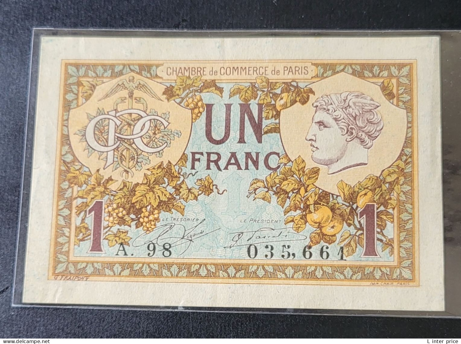 FRANCE - Billet De Un Francs Chambre De Commerce De Paris 10.03.1920 - TTB+ - Chambre De Commerce