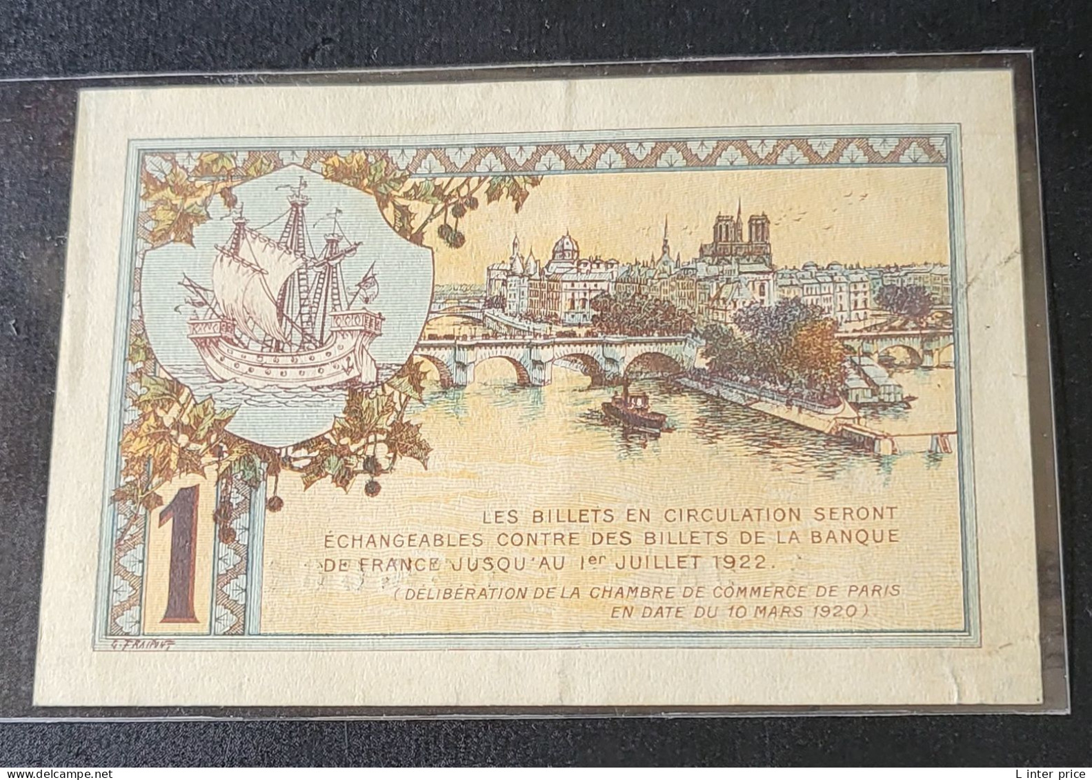 FRANCE - Billet De Un Francs Chambre De Commerce De Paris 10.03.1920 - TTB+ - Chamber Of Commerce