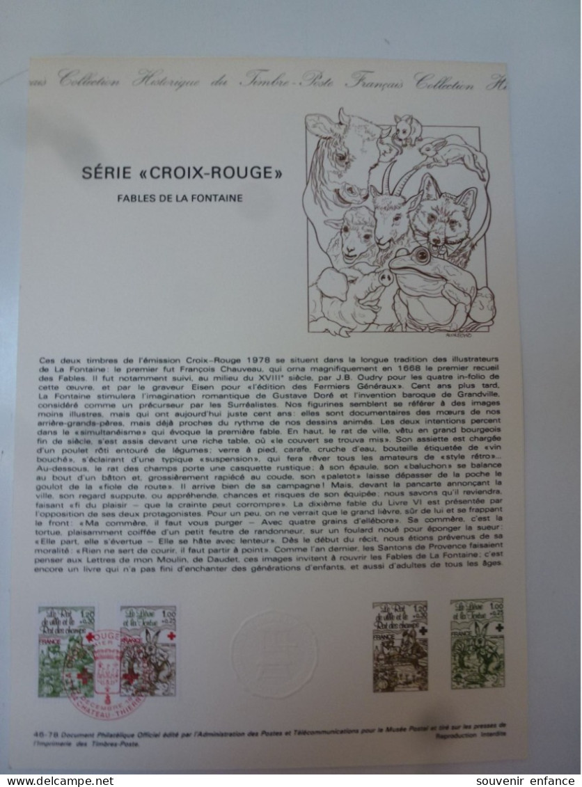 Ministère Des Postes Serie Croix Rouge Fables De La Fontaine 1978 Château Thierry - Documents De La Poste