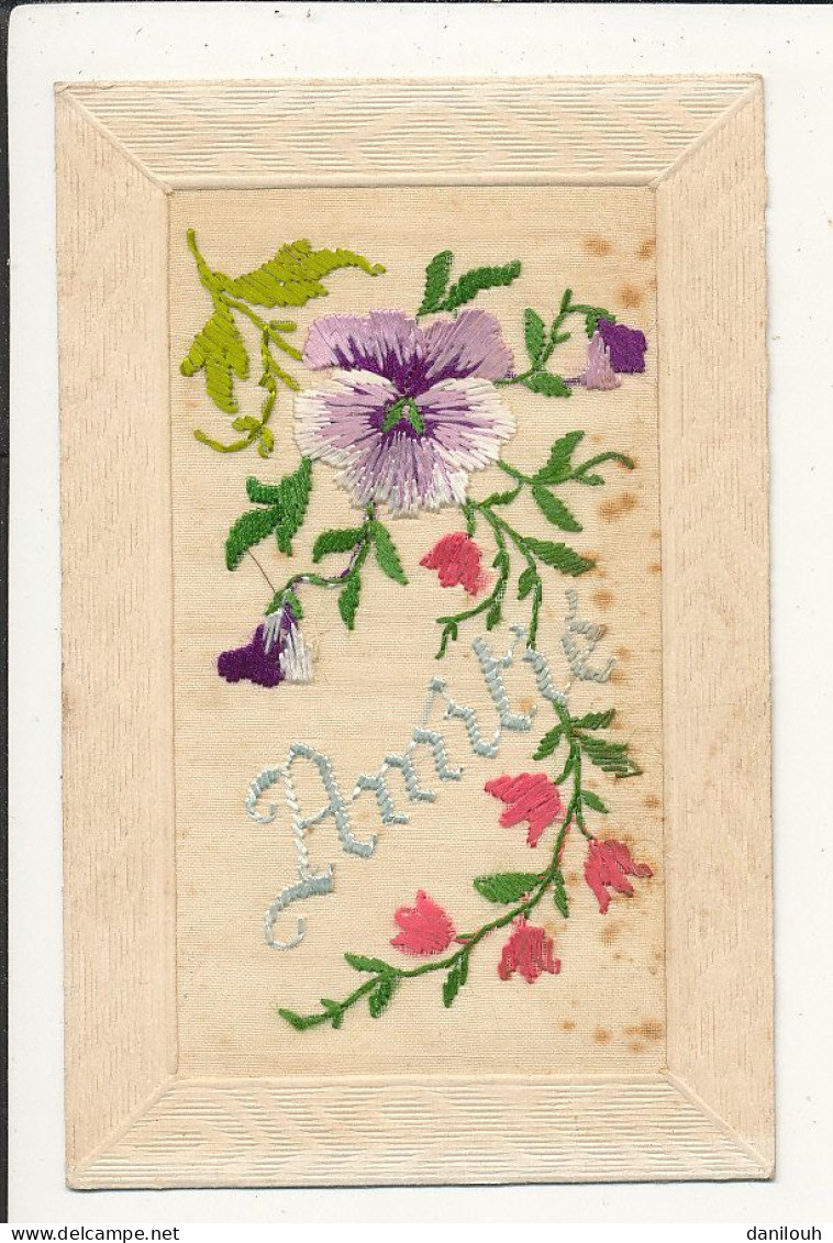 CARTE BRODEE   Fleurs  AMITIE - Bestickt