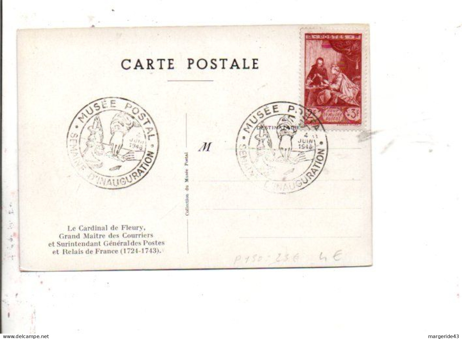 SEMAINE D'INAUGURATION DU MUSEE POSTAL PARIS 1946 - Matasellos Conmemorativos