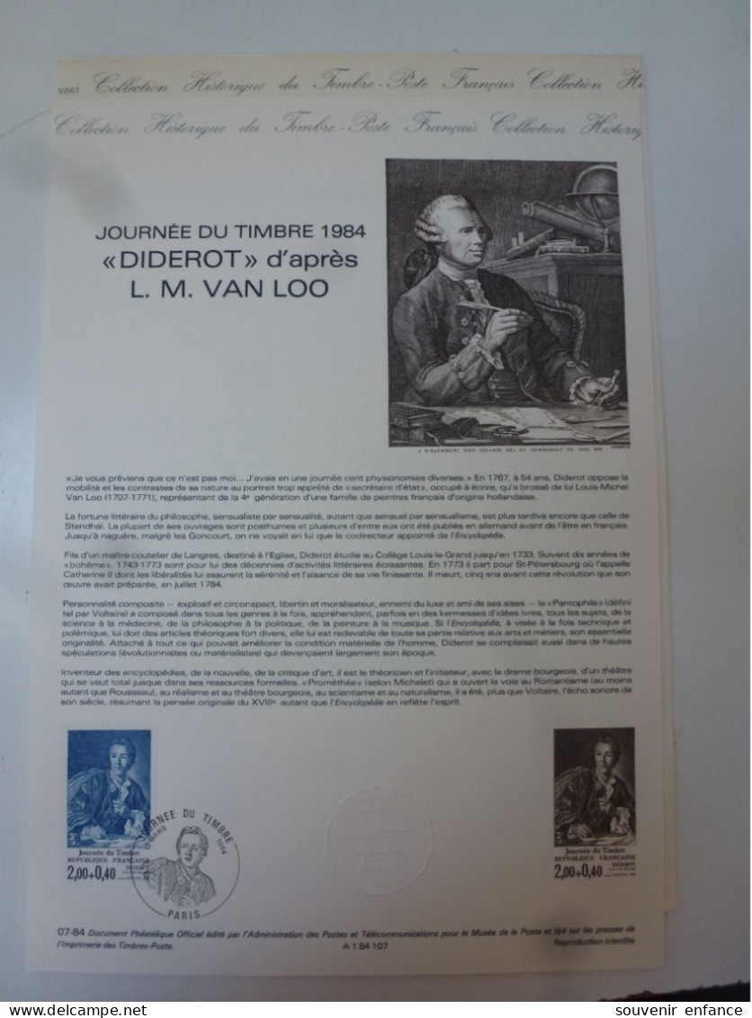 Ministère Des Postes Journée Du Timbre Diderot 1984 - Documentos Del Correo