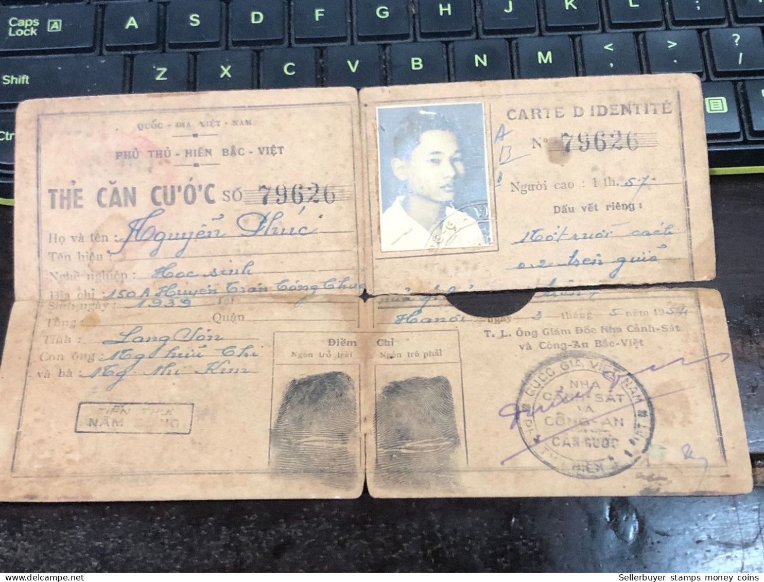 VIET NAM-OLD-ID PASSPORT INDO-CHINA-name-NGUYEN PHUC-1954-1pcs Book - Collections