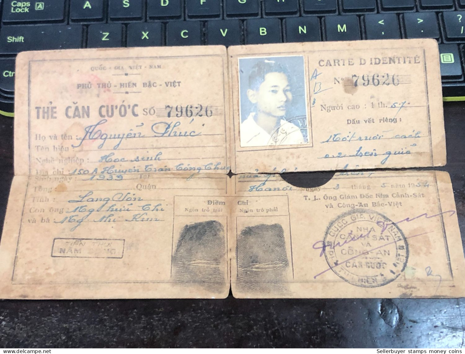 VIET NAM-OLD-ID PASSPORT INDO-CHINA-name-NGUYEN PHUC-1954-1pcs Book - Collections