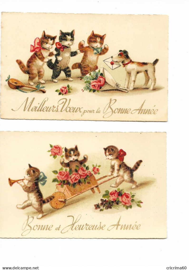 Lot De 4 Mignonettes "Bonne Et Heureuse Année" Sur Le Thème Des Chats. BE. Format 11 X 7 Cm. - Katten