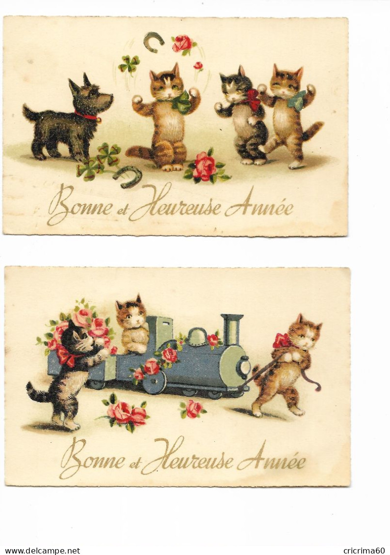 Lot De 4 Mignonettes "Bonne Et Heureuse Année" Sur Le Thème Des Chats. BE. Format 11 X 7 Cm. - Katten