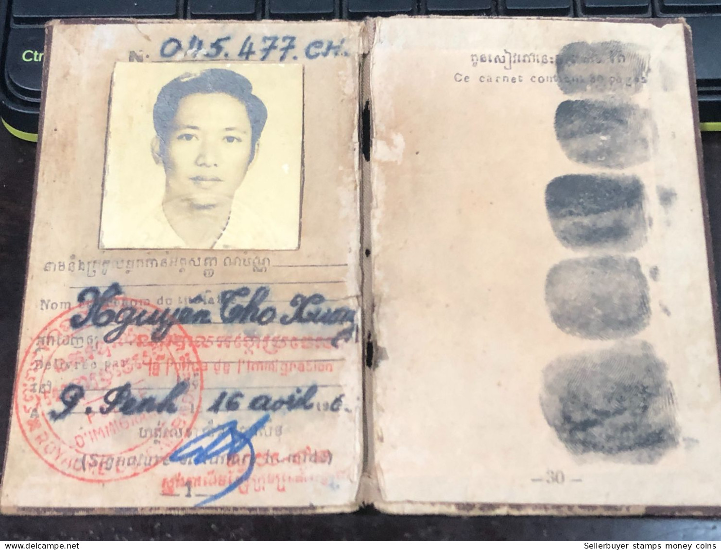 VIET NAM-OLD-ID PASSPORT CAMBODIA-name-NGUYEN THO HUONG-1964-1pcs Book - Colecciones
