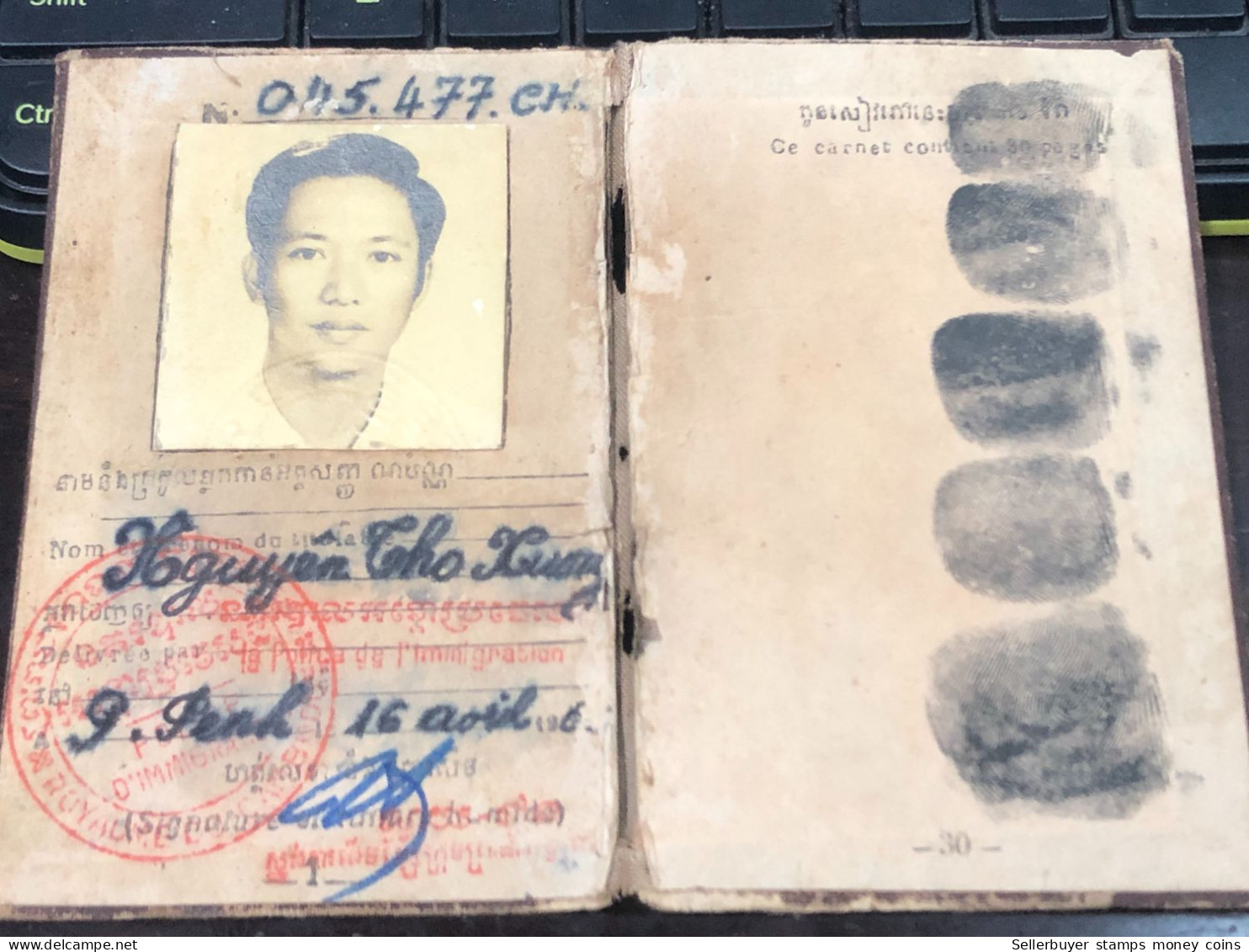 VIET NAM-OLD-ID PASSPORT CAMBODIA-name-NGUYEN THO HUONG-1964-1pcs Book - Collections