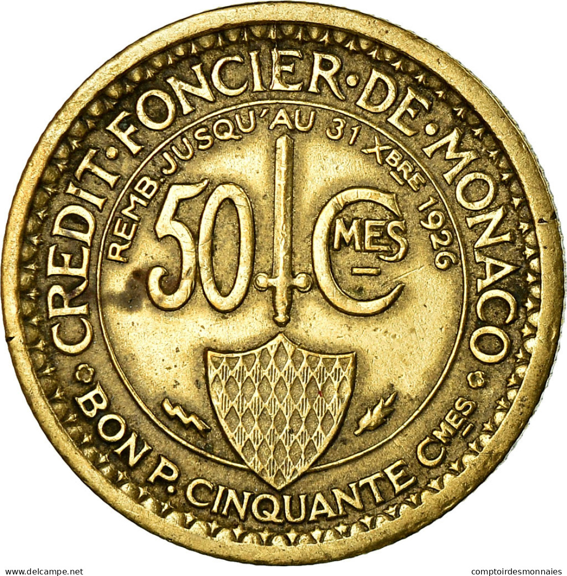 Monnaie, Monaco, Louis II, 50 Centimes, 1924, Poissy, TTB, Aluminum-Bronze - 1922-1949 Luigi II