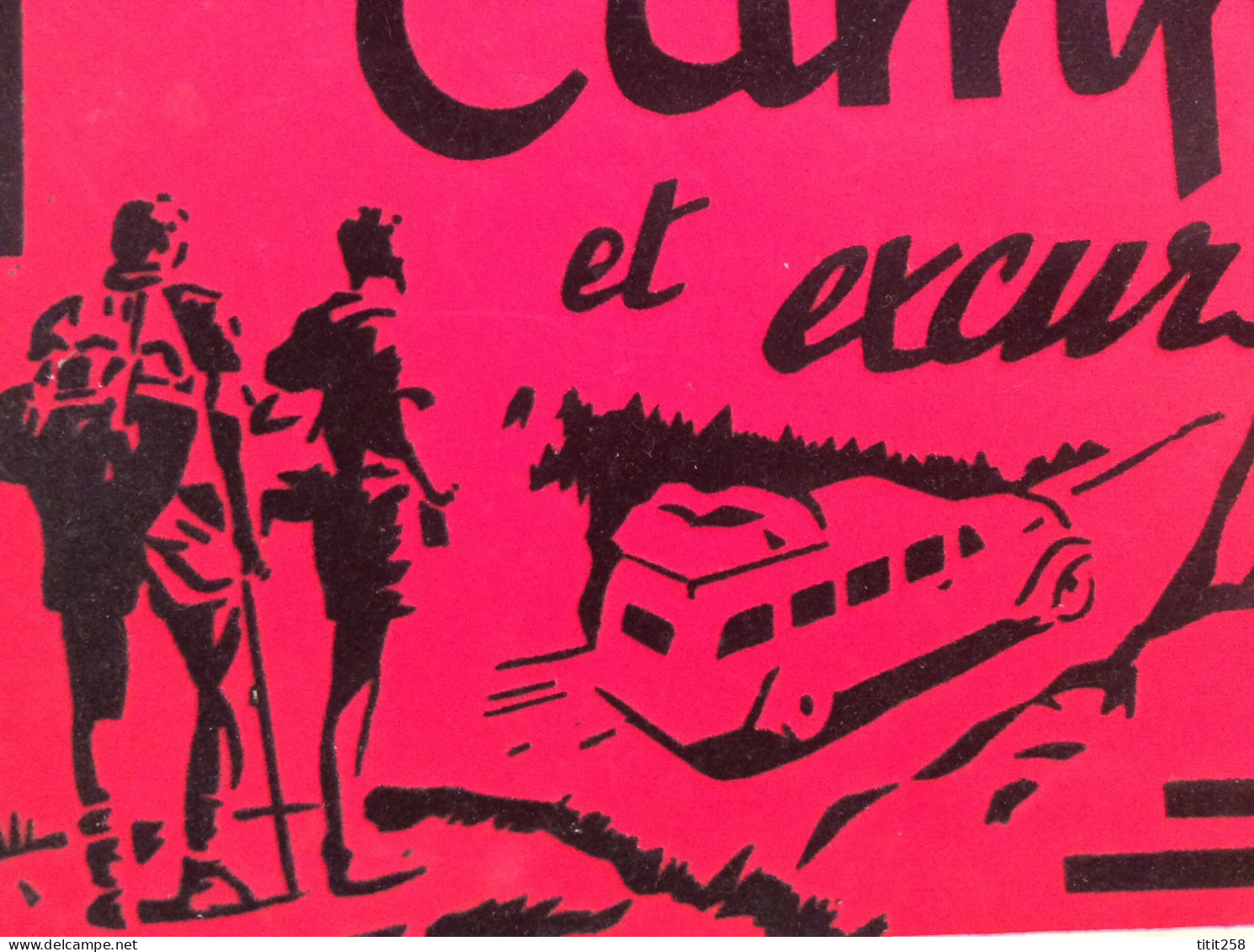 Ancien Carton Publicitaire De Magasin Bazar / TOUT POUR LE CAMPING ET EXCURSIONS / Voyages Autocar Bus / Années 60 - Wohnwagen