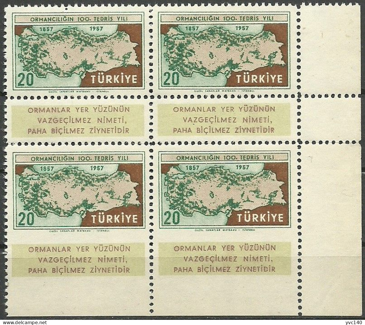 Turkey; 1957 Centenary Of The Instruction Of Forestry In Turkey ERROR "Partially Imperf." - Ongebruikt