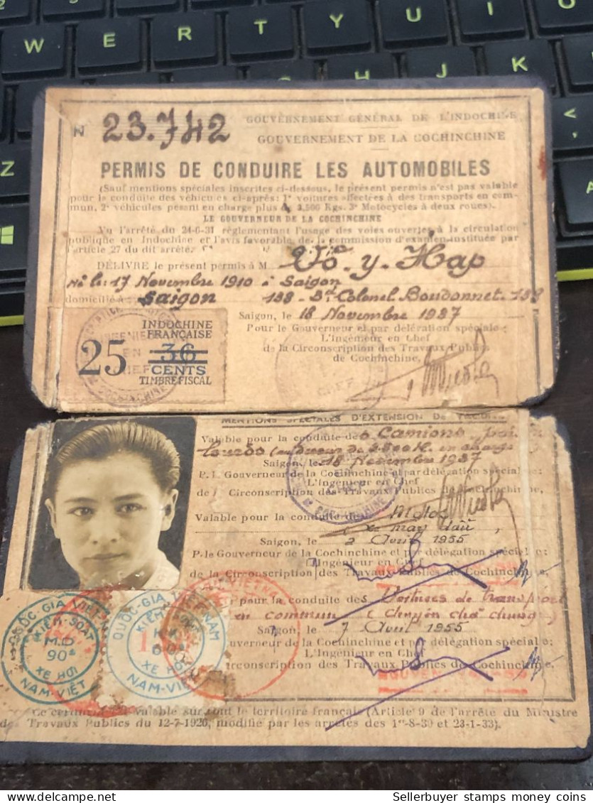 VIET NAM-OLD-ID PASSPORT INDO-CHINA-name-VO Y HAP-1955-1pcs Book - Collections