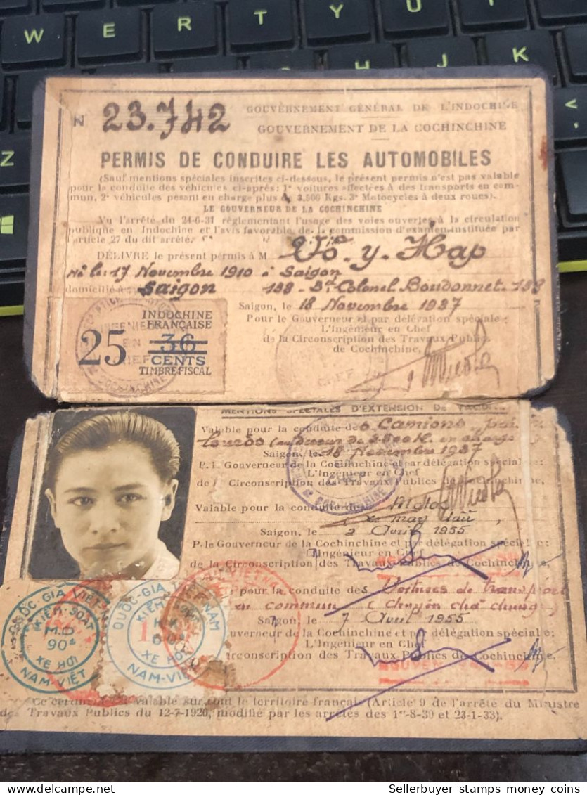 VIET NAM-OLD-ID PASSPORT INDO-CHINA-name-VO Y HAP-1955-1pcs Book - Collections