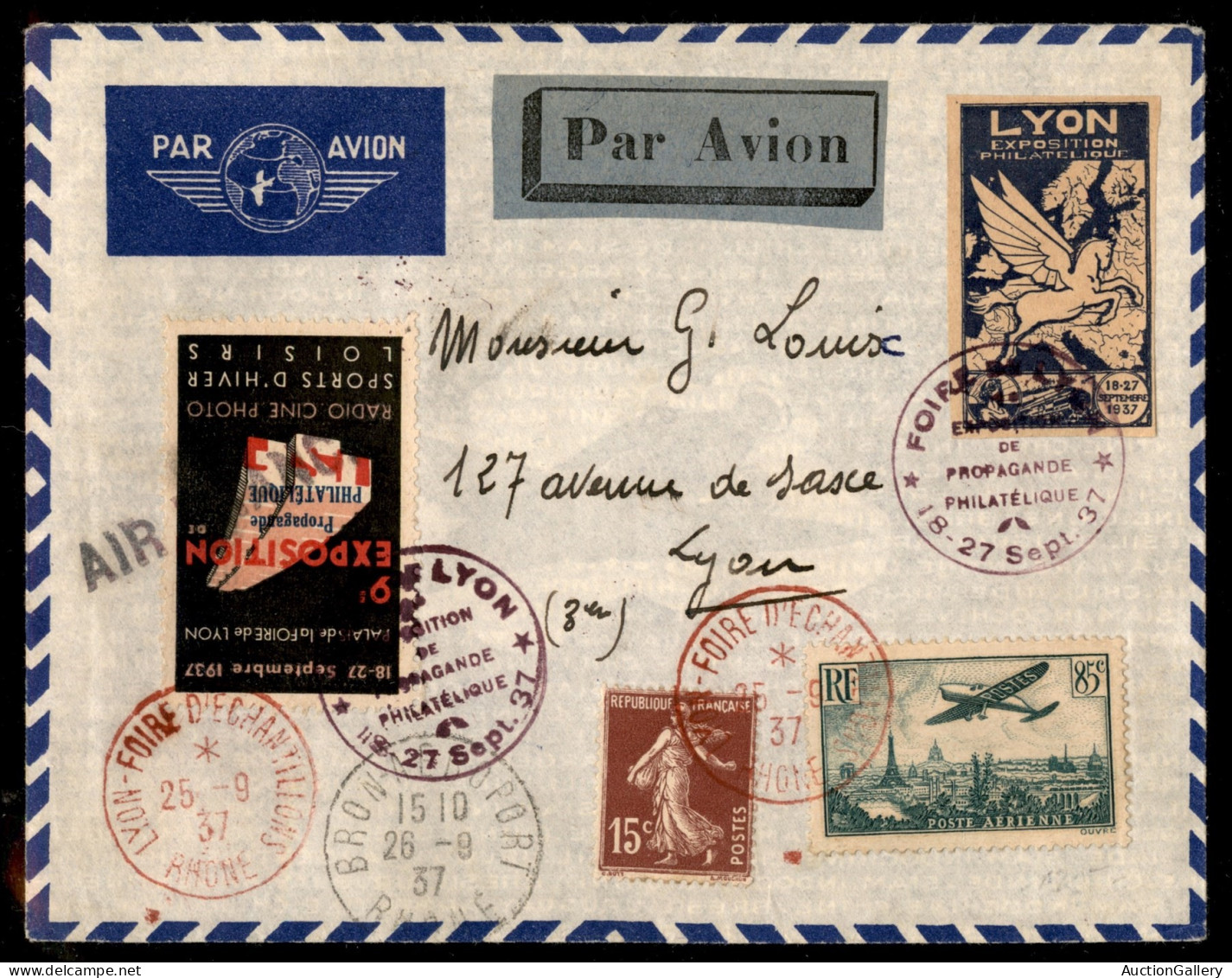 Primi Voli - Francia - 1937 (25 Settembre) - Aerogramma Da Lione A Parigi - Other & Unclassified