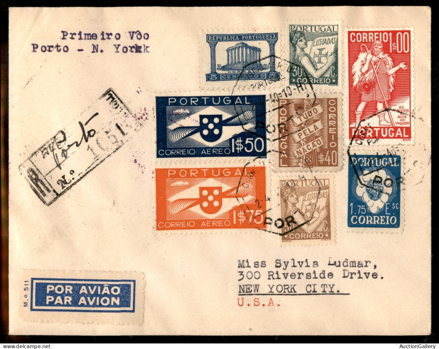 Primi Voli - Portogallo - 1940 (2 Aprile) - Lisbona New York - Aerogramma Raccomandato Da Porto - Autres & Non Classés
